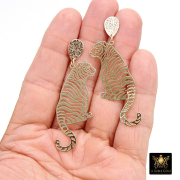 Gold Tiger Body Earrings, Gold Teardrop Studs For LSU Gameday, Auburn Tigers